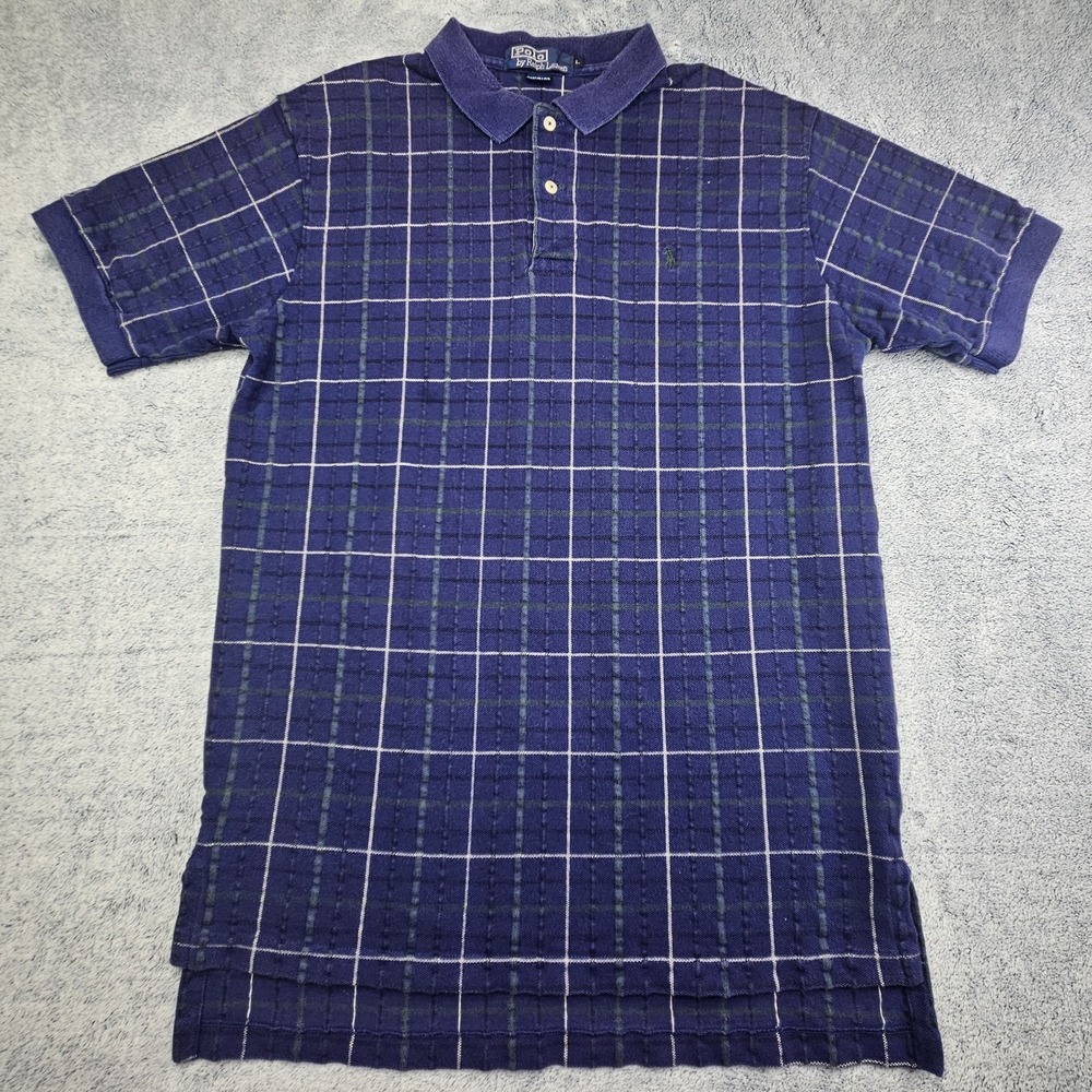 Vintage Polo Ralph Lauren Mens Large Windowpane Plaid Polo Shirt Made In USA Ivy